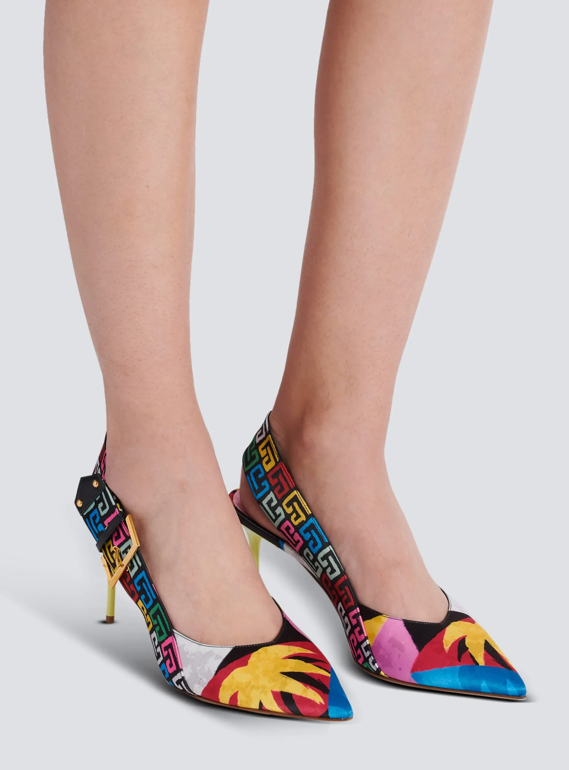 Sale Heeled Ruby Slingbacks In Printed Satin Women Boots|High Heels & Pumps