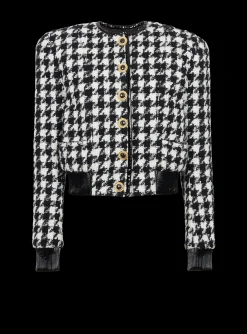 Outlet Houndstooth Tweed Jacket Women Outerwear