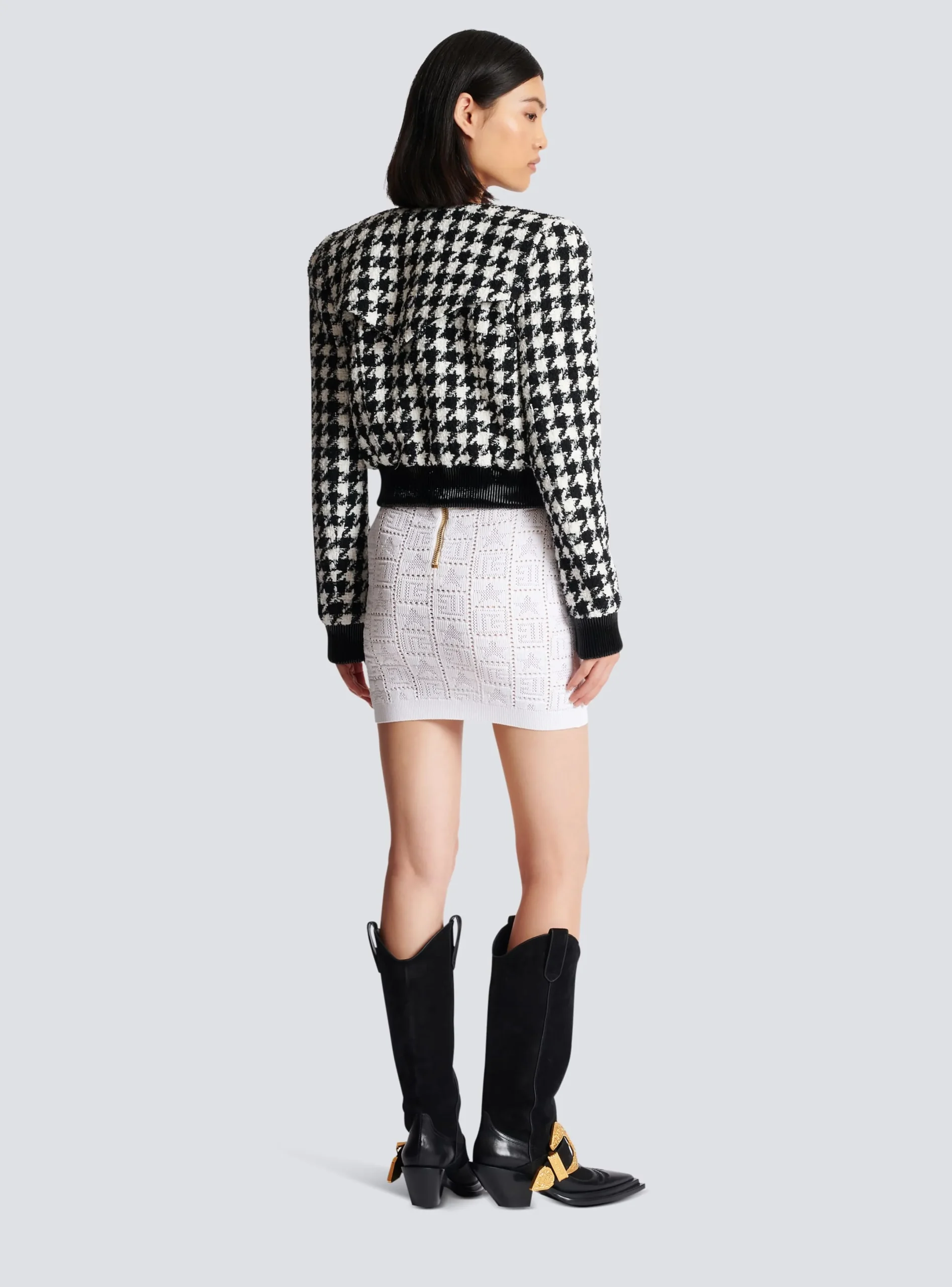 Outlet Houndstooth Tweed Jacket Women Outerwear