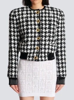 Outlet Houndstooth Tweed Jacket Women Outerwear