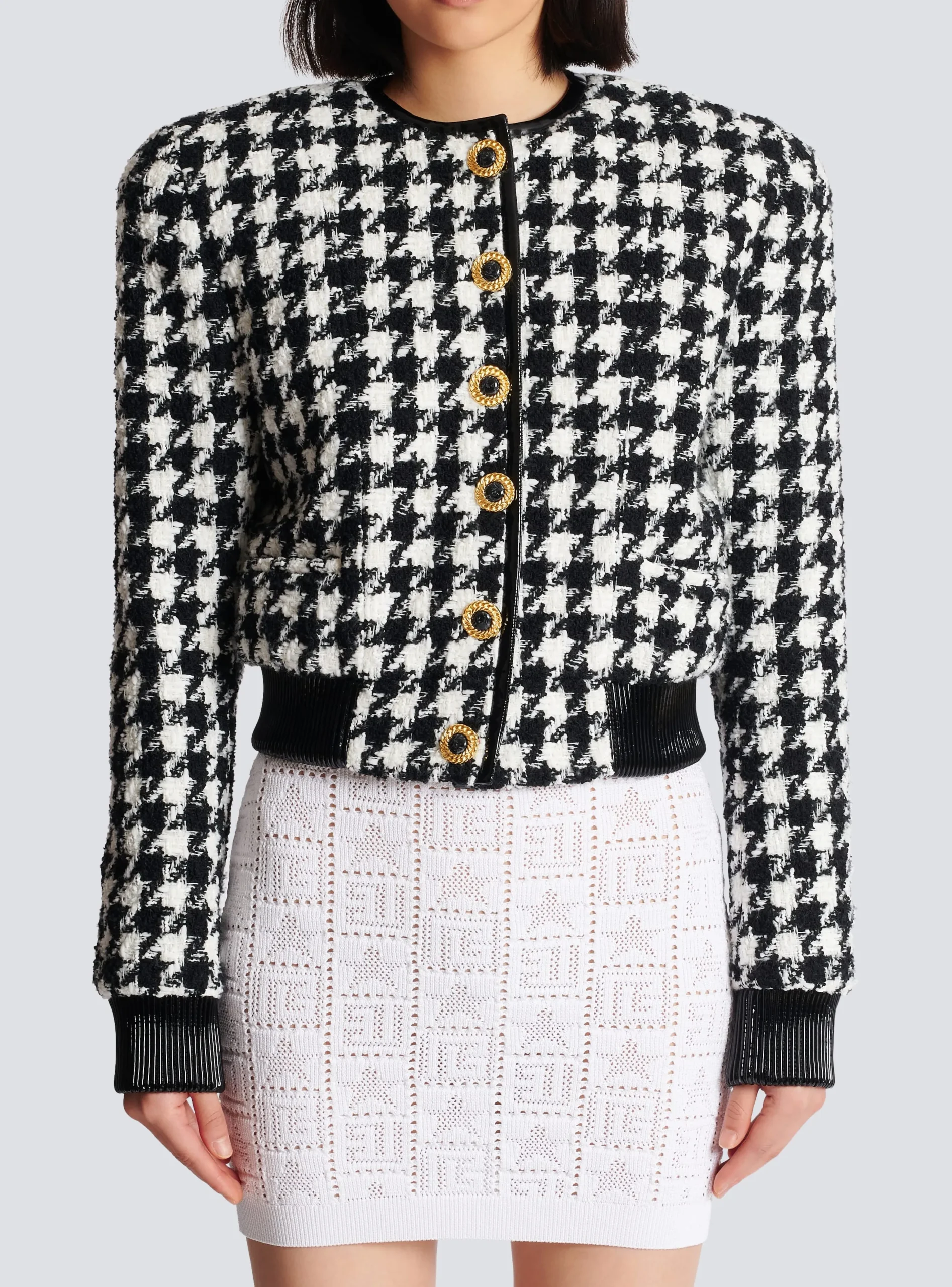 Outlet Houndstooth Tweed Jacket Women Outerwear