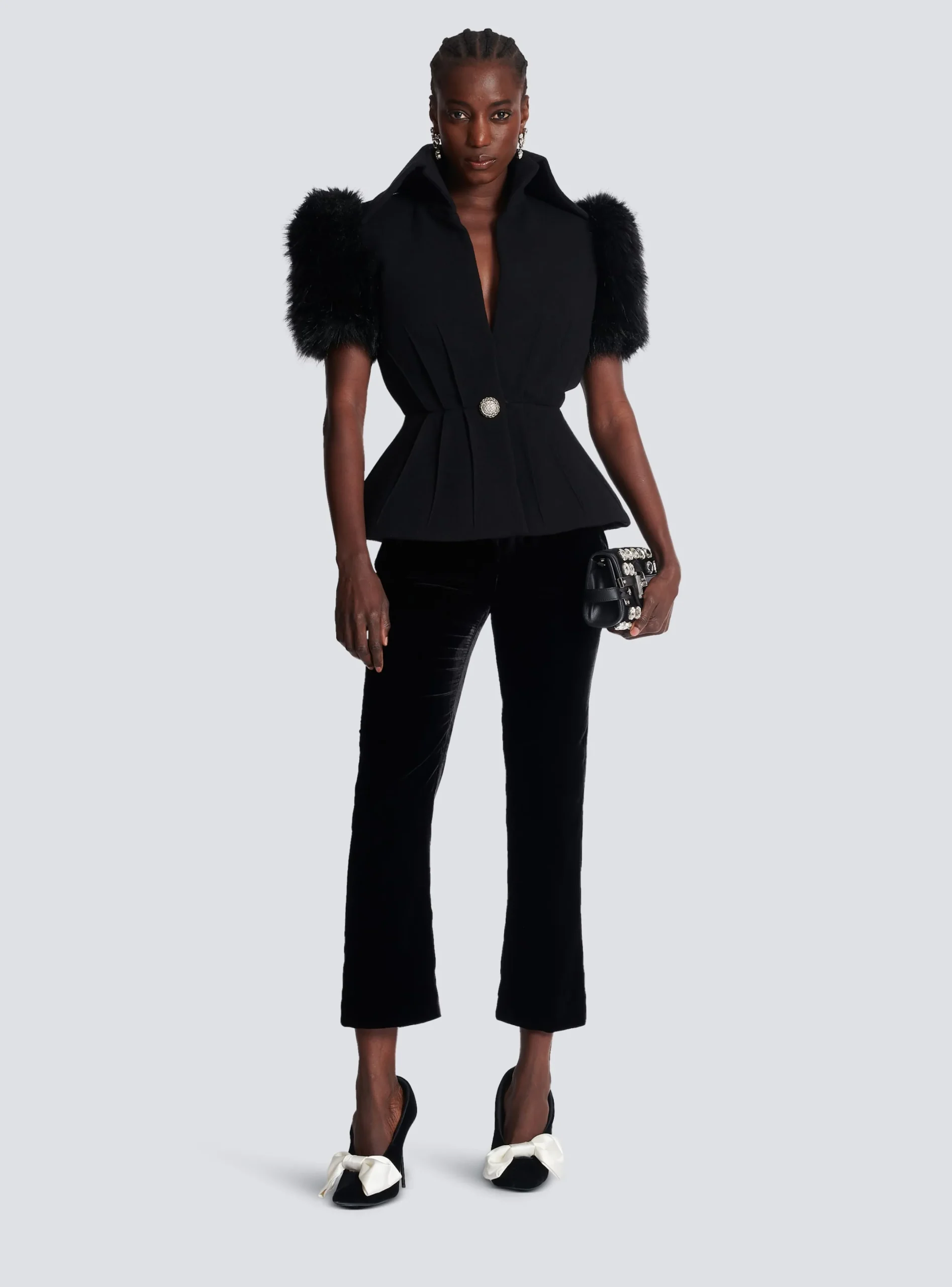 Outlet Jacket With Short Faux Fur Sleeves Women Jackets And Blazers