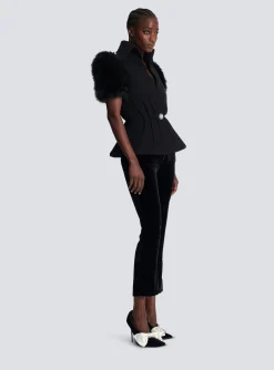 Outlet Jacket With Short Faux Fur Sleeves Women Jackets And Blazers