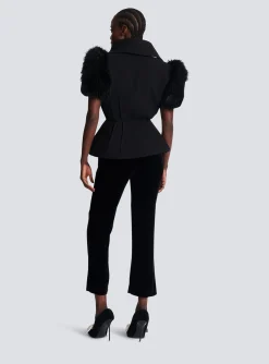 Outlet Jacket With Short Faux Fur Sleeves Women Jackets And Blazers