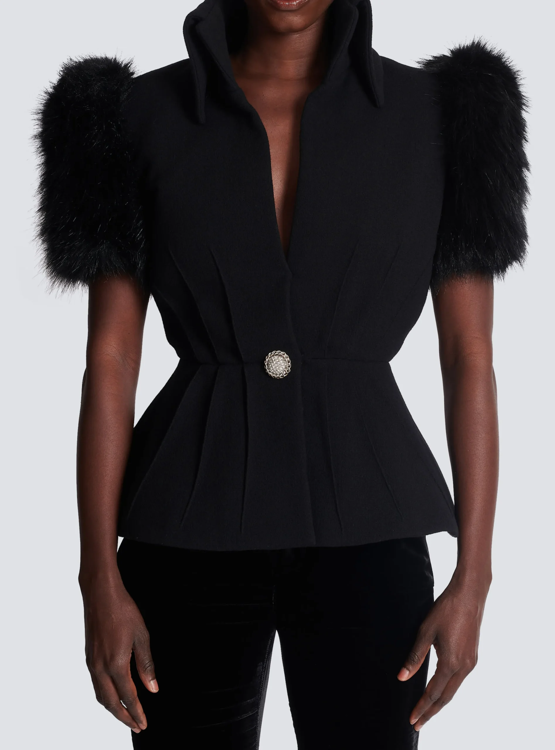 Outlet Jacket With Short Faux Fur Sleeves Women Jackets And Blazers
