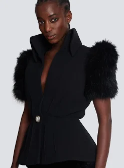 Outlet Jacket With Short Faux Fur Sleeves Women Jackets And Blazers