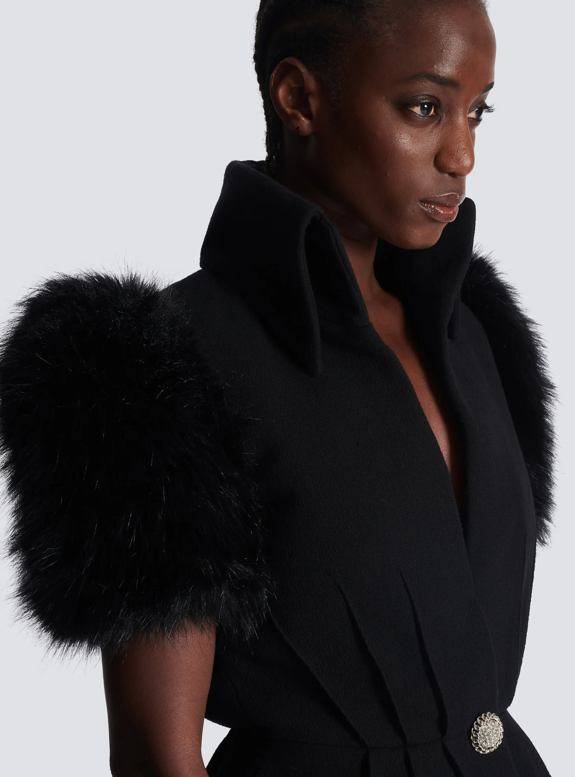 Outlet Jacket With Short Faux Fur Sleeves Women Jackets And Blazers