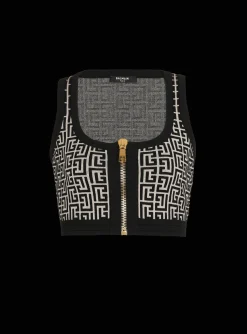 Online Knit Crop Top With Monogram Women Knitwear|Tops And Shirts