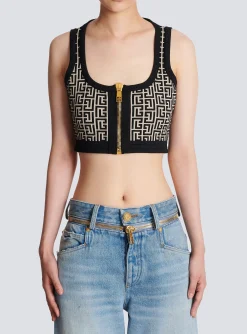 Online Knit Crop Top With Monogram Women Knitwear|Tops And Shirts