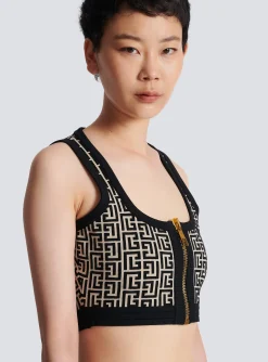 Online Knit Crop Top With Monogram Women Knitwear|Tops And Shirts