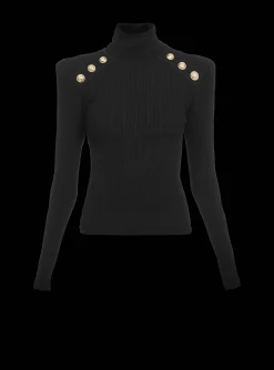 Clearance Knit Jumper With Gold Buttons Women Knitwear