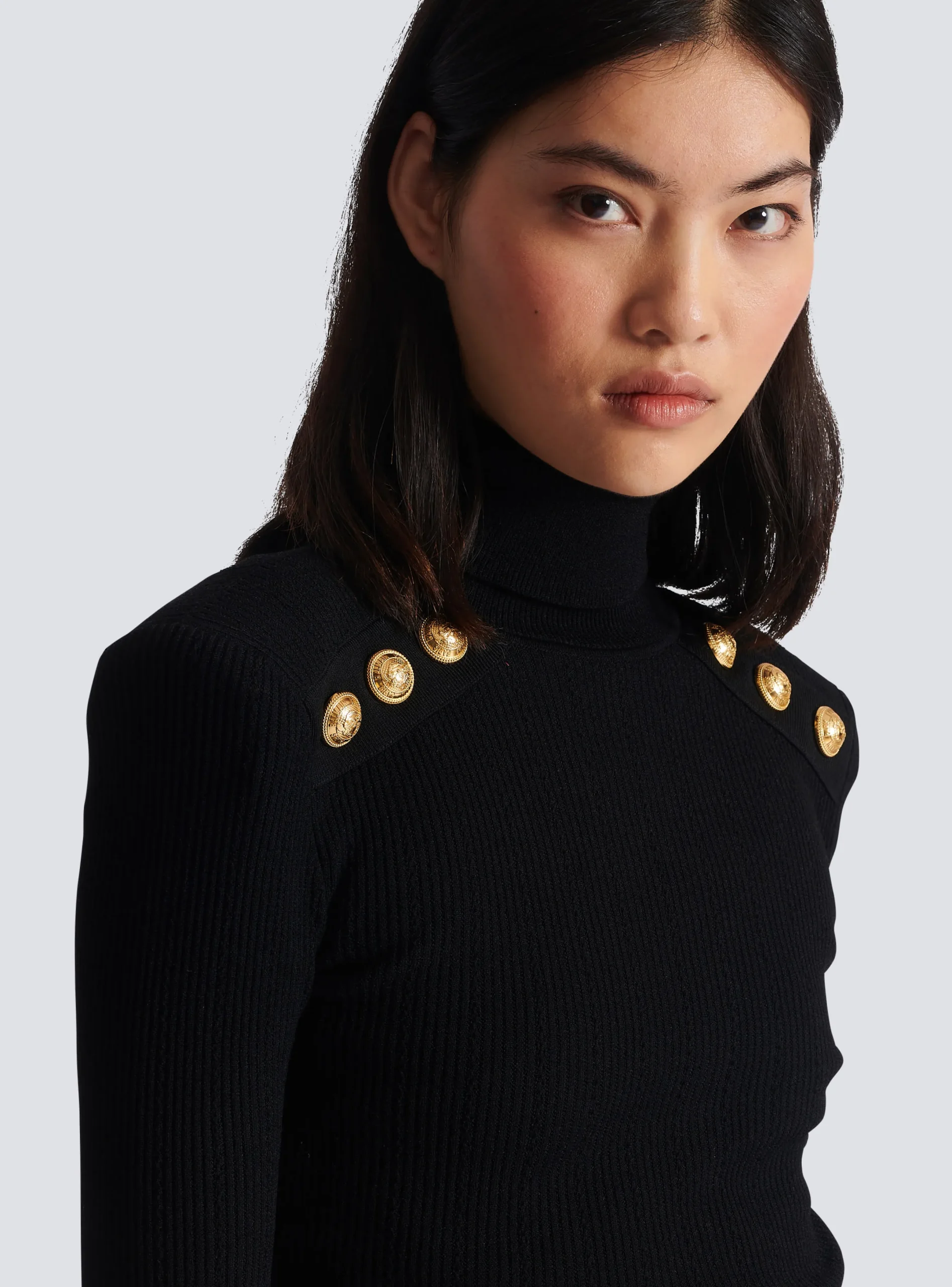 Clearance Knit Jumper With Gold Buttons Women Knitwear