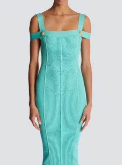 Store Knit Midi Dress With Double Straps Women Dresses