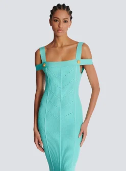 Store Knit Midi Dress With Double Straps Women Dresses