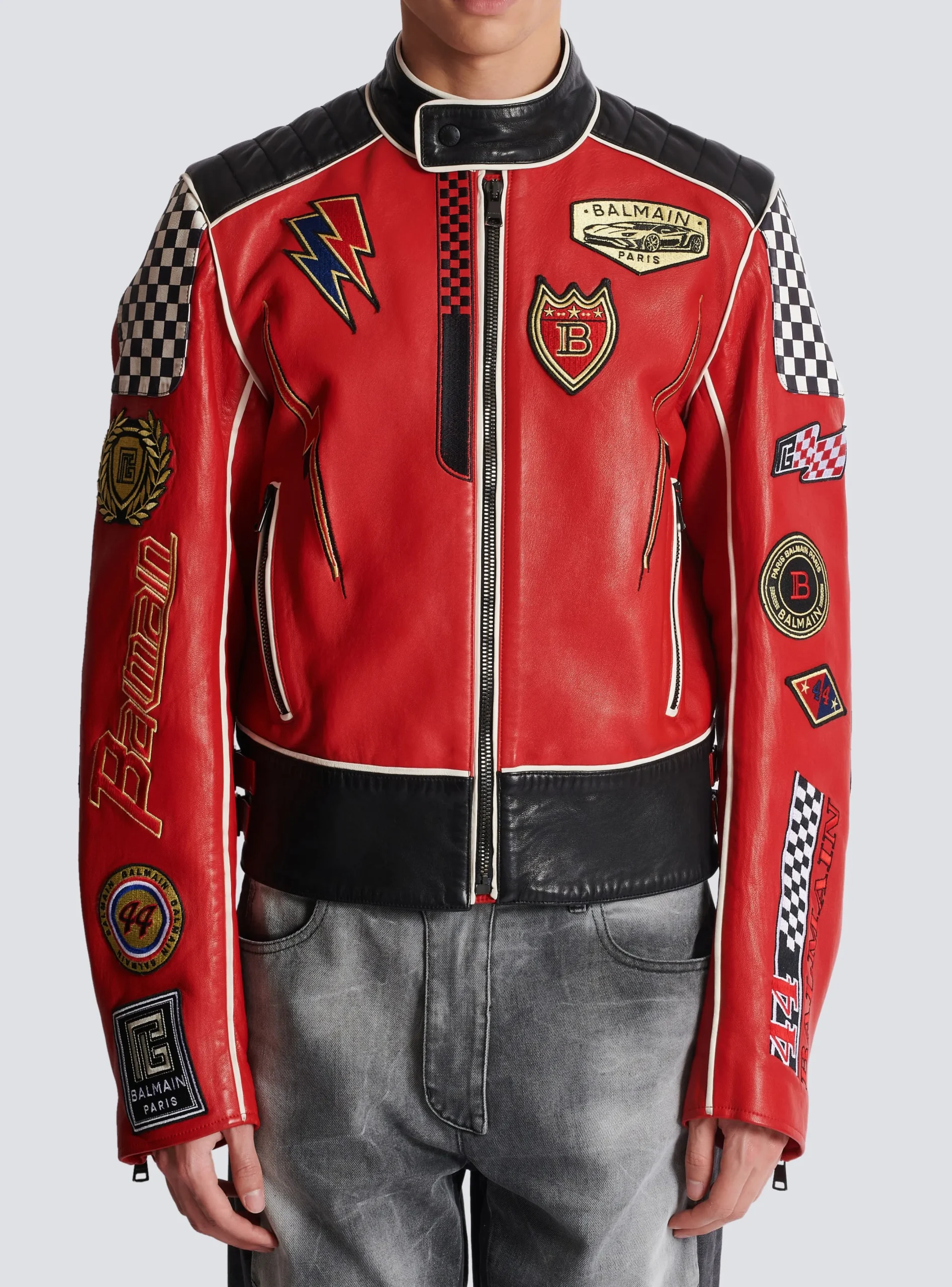 Shop Lambskin Jacket With Racing Patches Outerwear