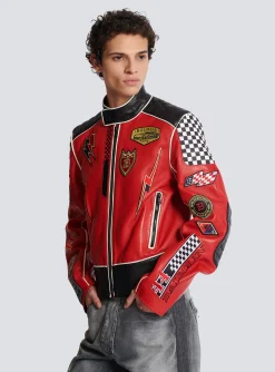 Shop Lambskin Jacket With Racing Patches Outerwear