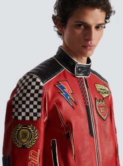 Shop Lambskin Jacket With Racing Patches Outerwear