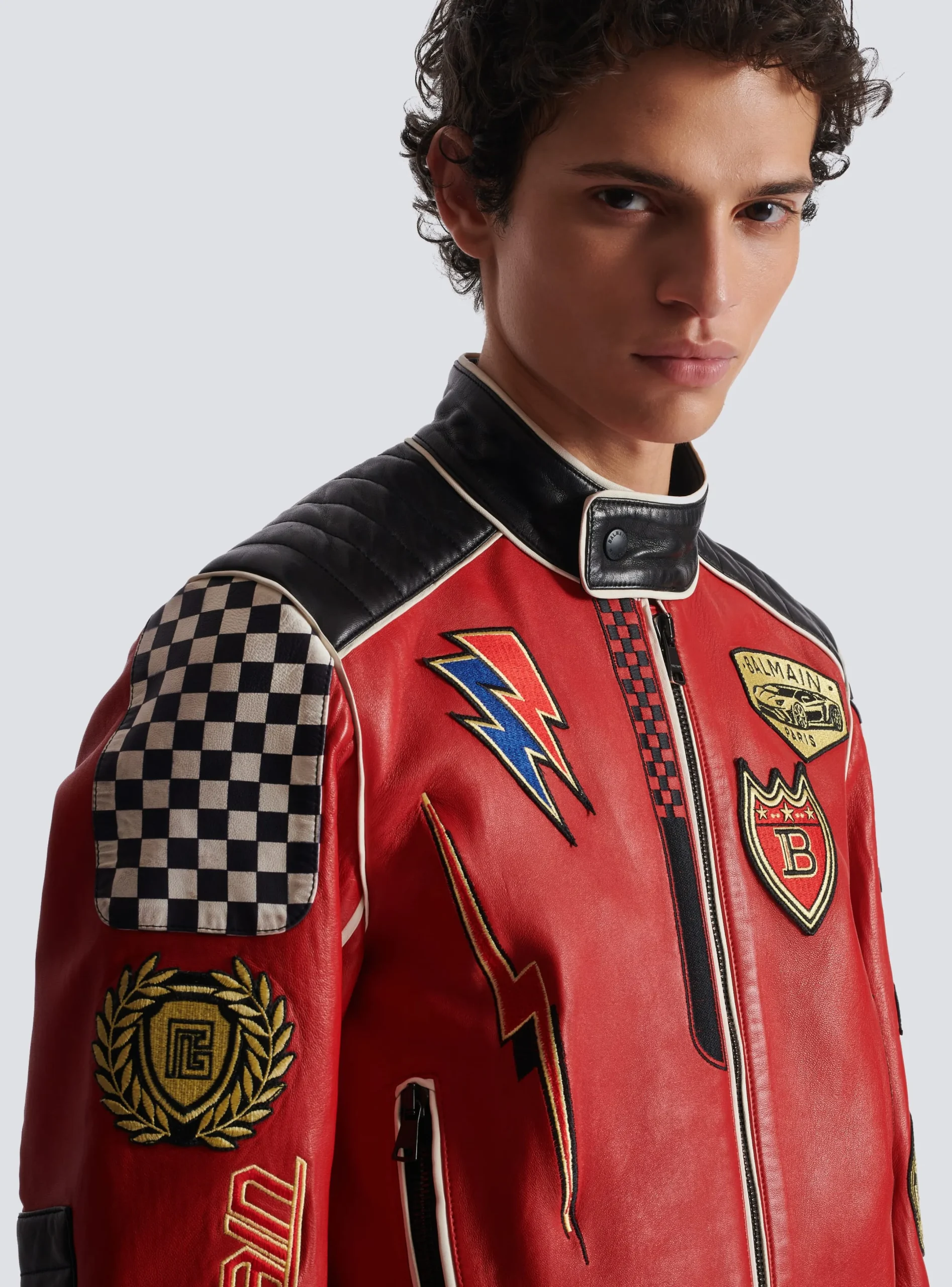 Shop Lambskin Jacket With Racing Patches Outerwear