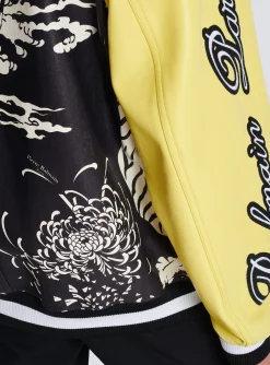 Cheap Leather Varsity Jacket With Tiger Print Outerwear