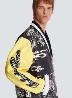 Cheap Leather Varsity Jacket With Tiger Print Outerwear
