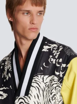 Cheap Leather Varsity Jacket With Tiger Print Outerwear
