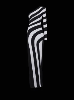 Fashion Long Asymmetrical Striped Knit Dress Women Dresses