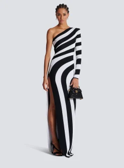 Fashion Long Asymmetrical Striped Knit Dress Women Dresses