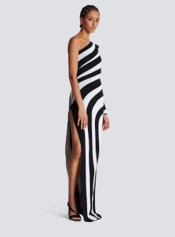 Fashion Long Asymmetrical Striped Knit Dress Women Dresses
