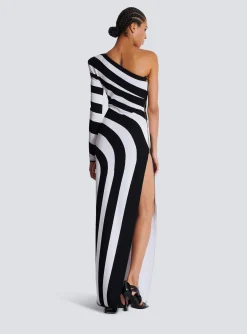 Fashion Long Asymmetrical Striped Knit Dress Women Dresses