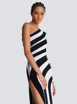 Fashion Long Asymmetrical Striped Knit Dress Women Dresses
