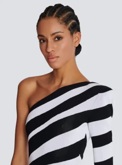 Fashion Long Asymmetrical Striped Knit Dress Women Dresses