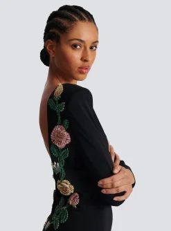 Fashion Long Backless Dress With Roses Embroidery Women Dresses