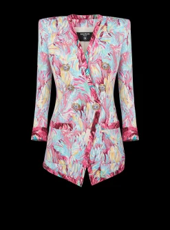 Cheap Long 6-button Jacket With Feather Print Women Jackets And Blazers