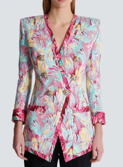 Cheap Long 6-button Jacket With Feather Print Women Jackets And Blazers