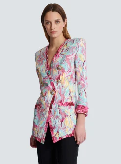 Cheap Long 6-button Jacket With Feather Print Women Jackets And Blazers