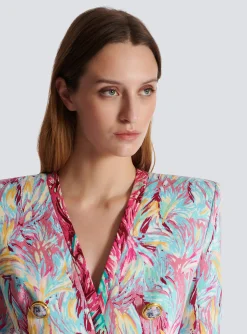 Cheap Long 6-button Jacket With Feather Print Women Jackets And Blazers