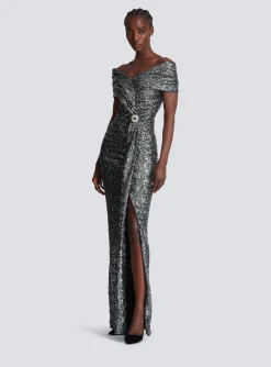 Online Long Draped Sequin Dress Women Dresses