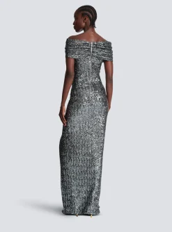 Online Long Draped Sequin Dress Women Dresses
