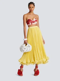 Hot Long Pleated Skirt With Ruffles Women Skirts