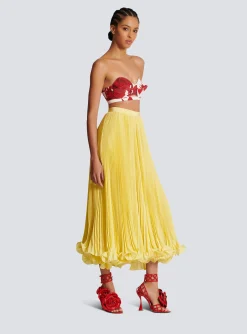Hot Long Pleated Skirt With Ruffles Women Skirts