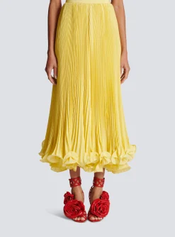 Hot Long Pleated Skirt With Ruffles Women Skirts