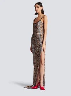 Hot Long Strappy Snakeskin Knit Dress Women Knitwear|Dresses