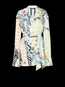 New Loose Belted Shirt With Baroque Print Women Tops And Shirts