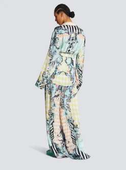 New Loose Belted Shirt With Baroque Print Women Tops And Shirts