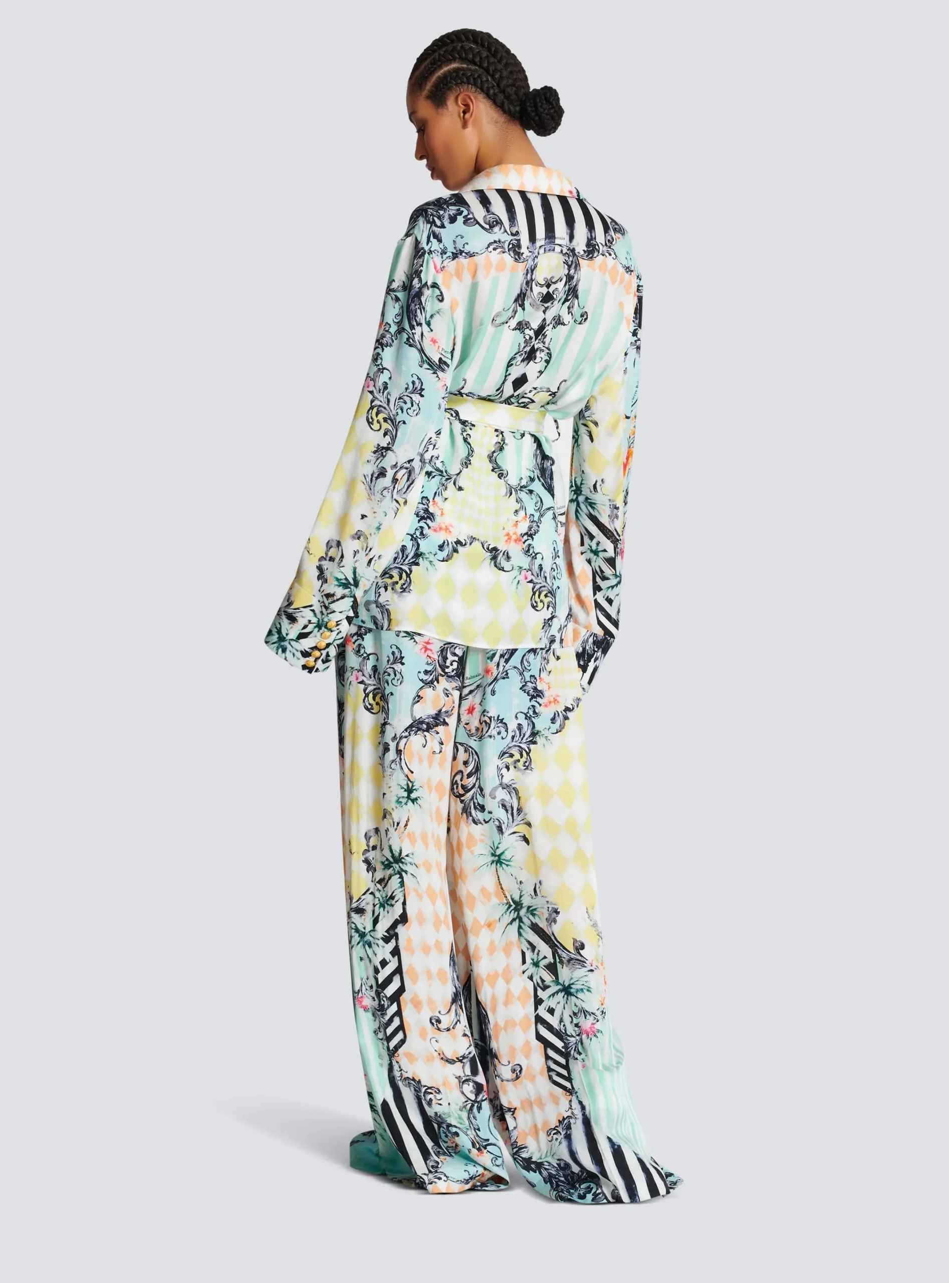 New Loose Belted Shirt With Baroque Print Women Tops And Shirts