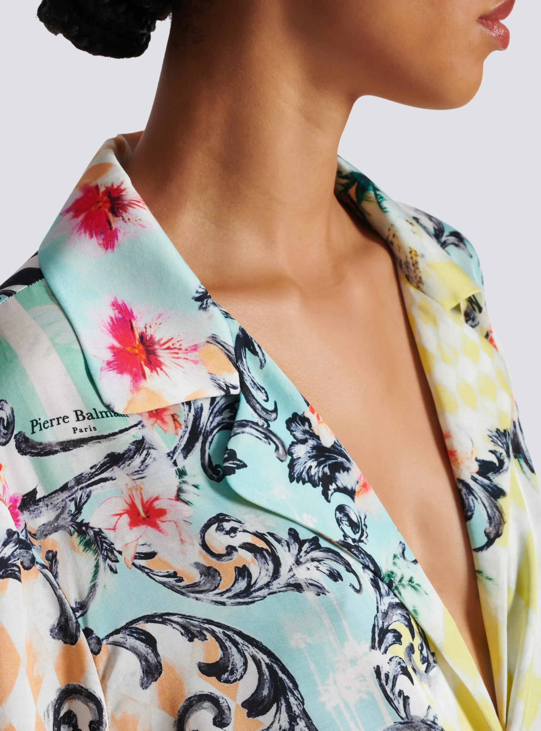 New Loose Belted Shirt With Baroque Print Women Tops And Shirts