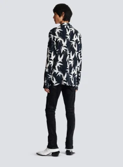 Clearance Loose Shirt With Swallow Print Shirts And Polos