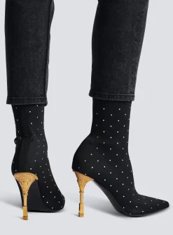 Best Sale Moneta Rhinestoned Knit Ankle Boots Women Boots