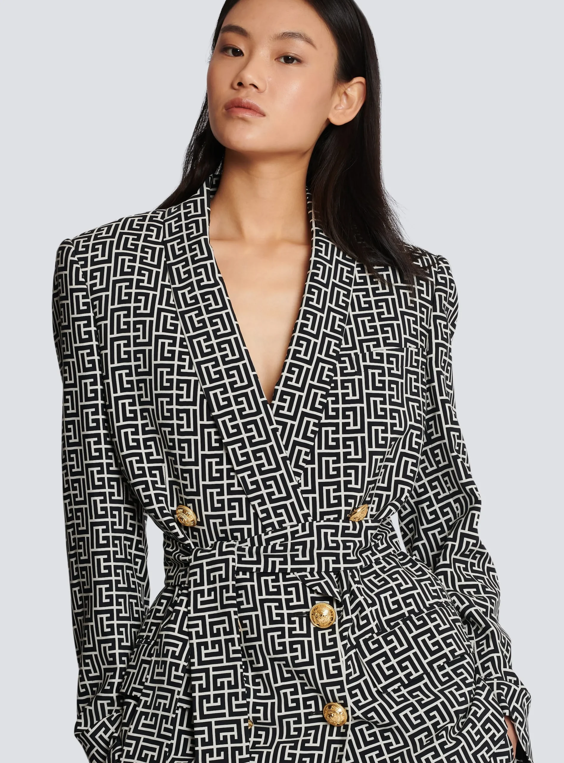 Store Monogram Printed Jacket With Shawl Collar Women Jackets And Blazers