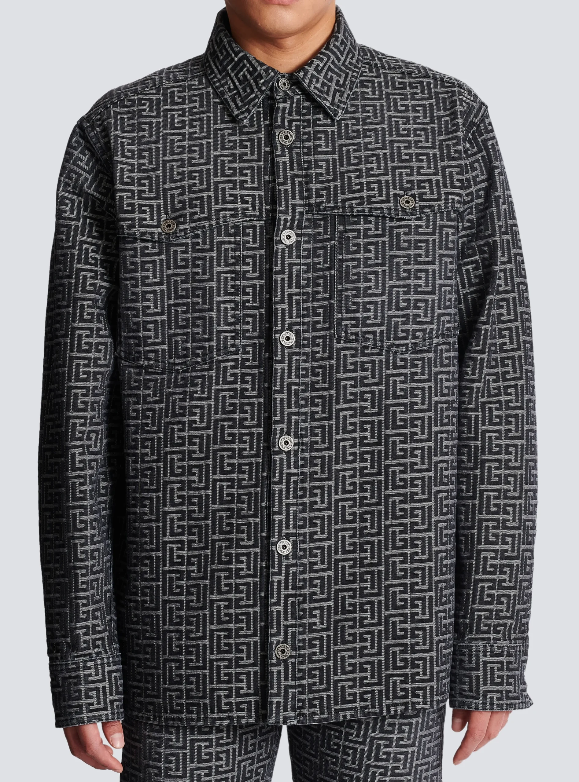 Cheap Monogrammed Jacquard Denim Shirt Shirts And Polos|Denim